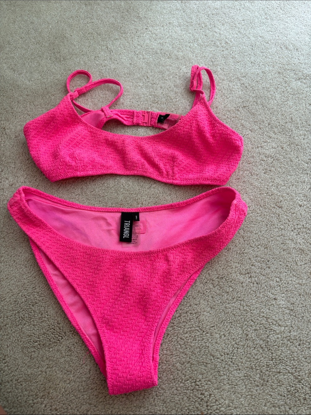 triangl swimwear Hot Pink Textured Bikini Set